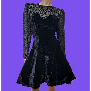 Vintage 80s Black Crushed Velvet Dress Size XS Gothic Witchy Whimsigoth Cocktail